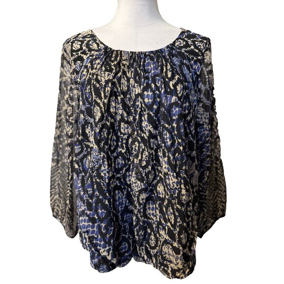 Anthropologie Tibi SILK Top 12 Black Blue Cream Flowy Relaxed Fit - Picture 1 of 11
